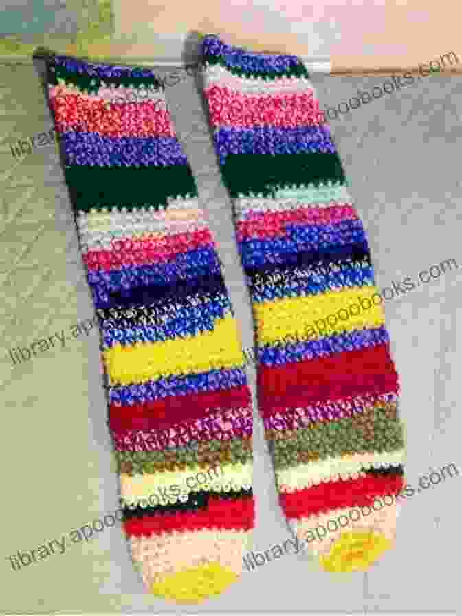 A Pair Of Soft, Colorful Crocheted Socks, Perfect For Keeping Feet Warm And Stylish. Stunning Socks Crochet Ideas: Simple Sock Crochet Patterns To Keep Your Toes Warm: Crochet Your Own Socks