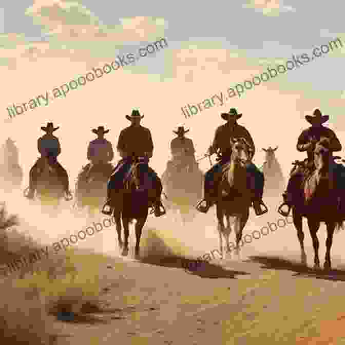 A Sepia Toned Photograph Of A Group Of Cowboys On Horseback, Herding Cattle Across A Vast, Open Prairie. The Evolution Of A State Or Recollections Of Old Texas Days