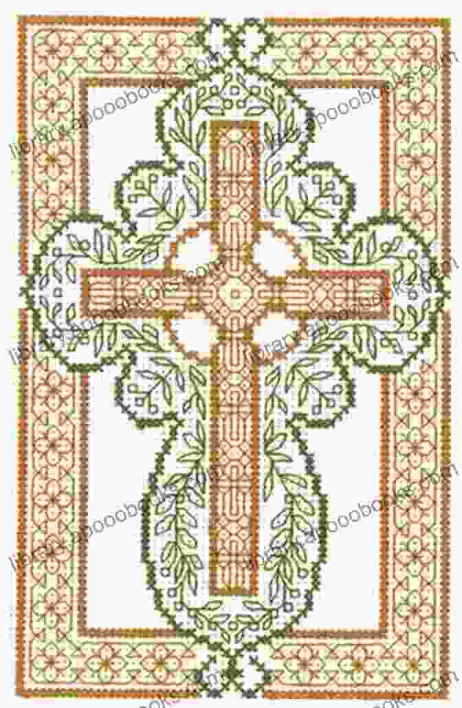 Intricate Celtic Cross Cross Stitch Pattern, Adorned With Easter Motifs, Framed In A Wooden Hoop Celtic Cross Easter Greetings Cross Stitch Pattern