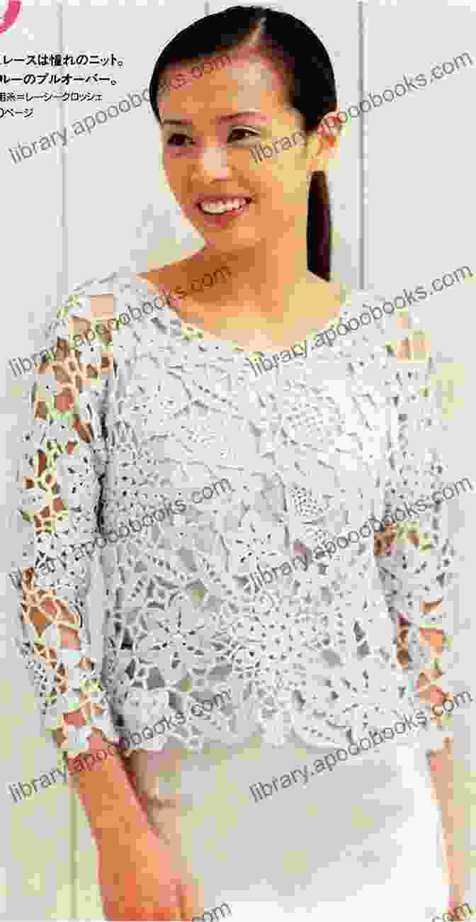 Model Wearing The Irish Lace Crochet Blouse Modern Pattern Irish Lace Crochet Blouse With Roses (Modern Irish Crochet Lace Pattern)