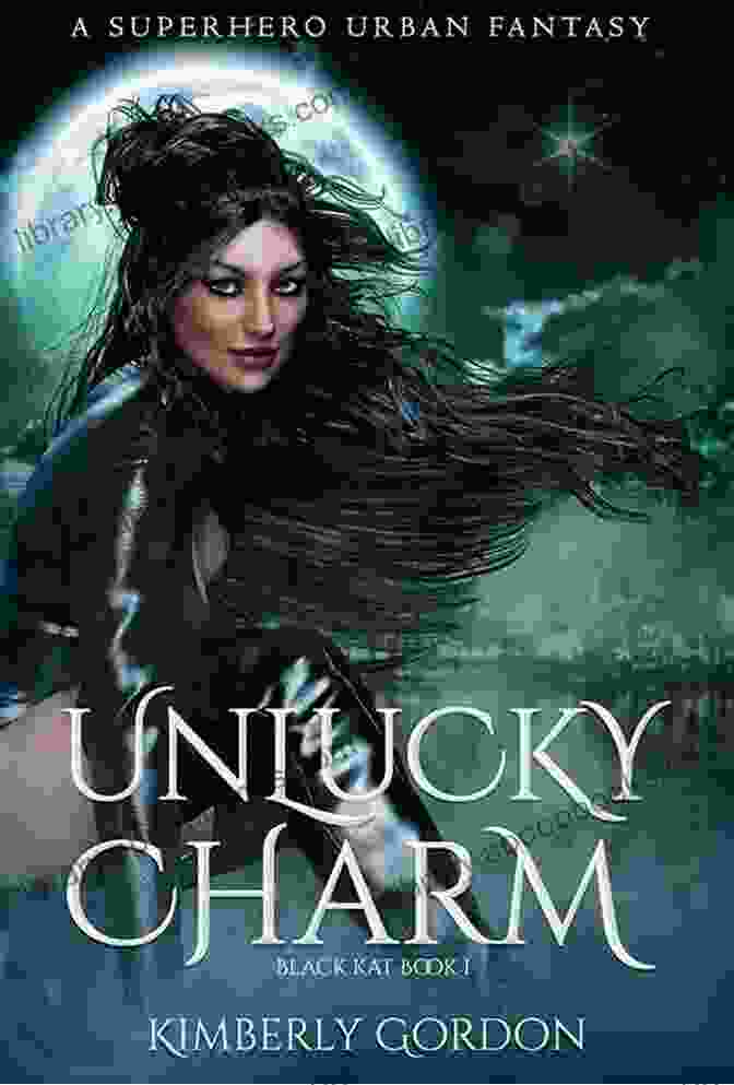 Unlucky Charm Book Cover Featuring A Vibrant Illustration Of Black Kat, A Young Woman In A Superhero Costume, Leaping Into Action Against A Backdrop Of Haven City's Skyline Unlucky Charm: A Superhero Urban Fantasy (Black Kat 1)